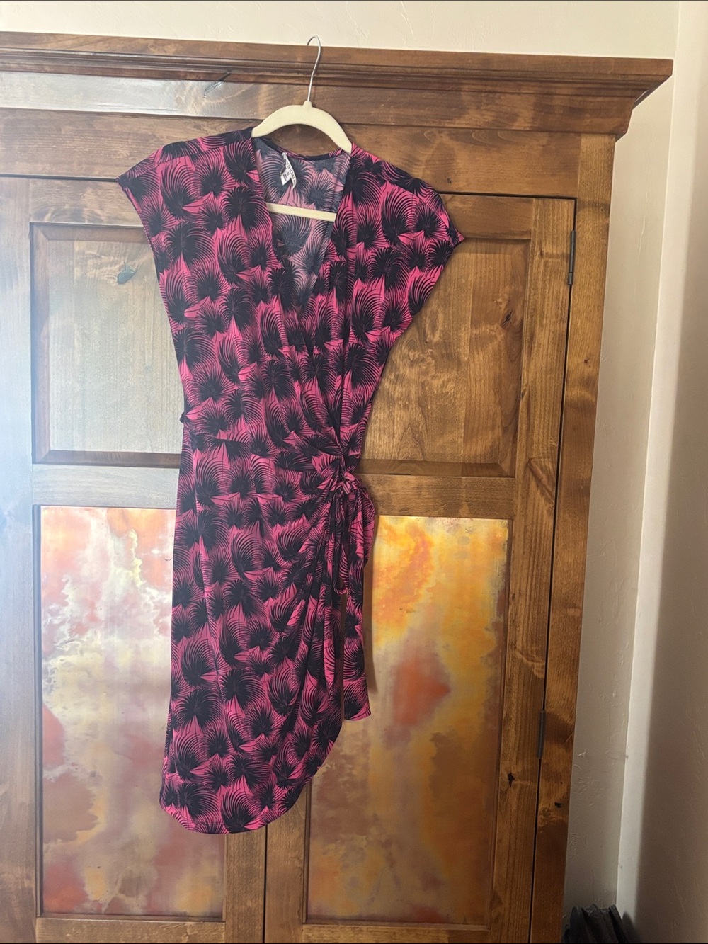 Maggy London Pink and Black Asymmetrical Wrap Dress